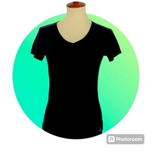Black V-Neck Short Sleeve Top * bcg brand * athletic tee‎ *